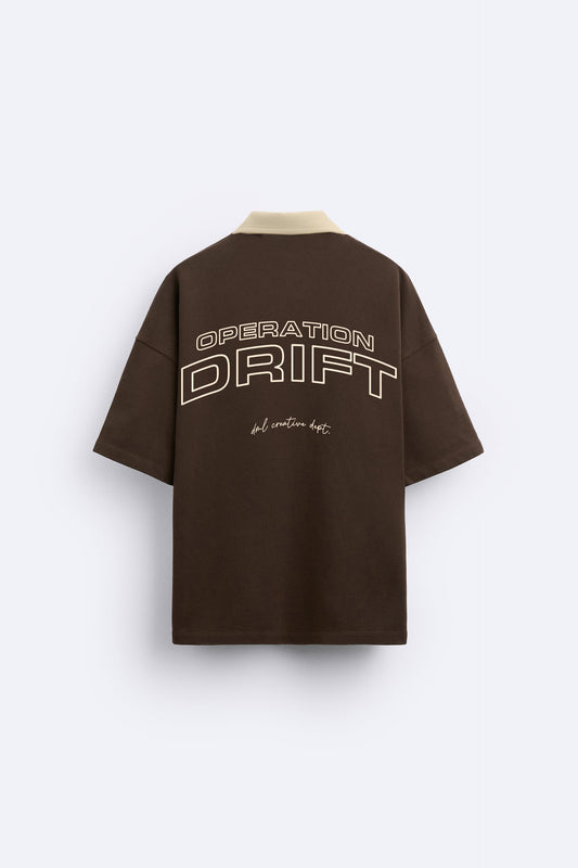 CONTRAST BROWN OPERATION DRIFT OVERSIZED POLO SHIRT